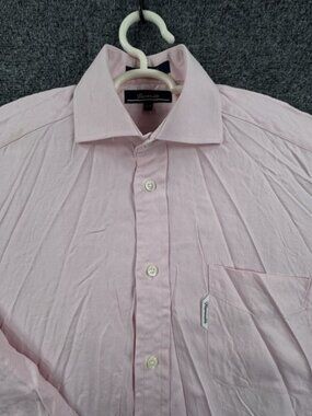 Faconnable Cotton 15 Pink Long Sleeve Shirt Mens Pocket Button Up Spread Adult